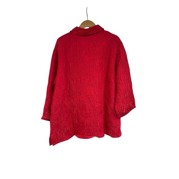 Draper’s And Damon’s Red Crinkle Shimmer Button Up Top Womens Size 1XL - Picture 4 of 7